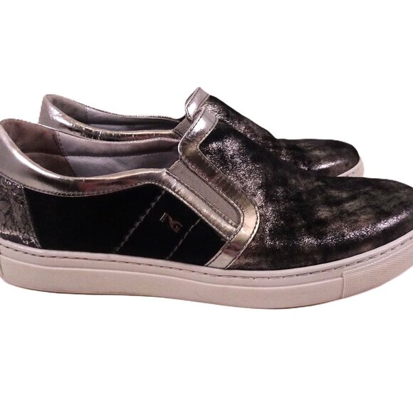 NeroGiadini Slip on Sneakers 39 Black Silver Leather Italian Made in Italy Shoes - Picture 9 of 9